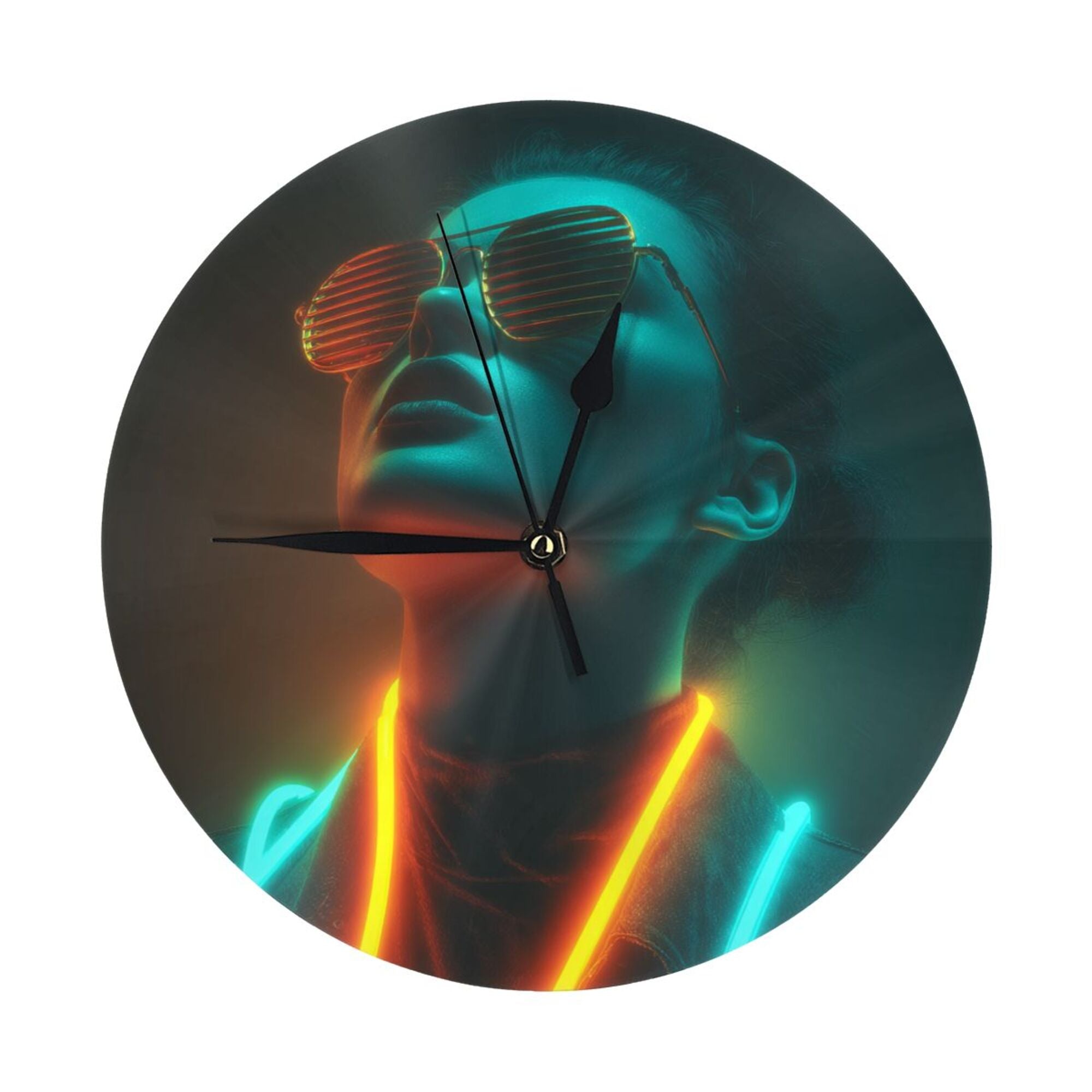 Cyberpunk Neon Portrait Round Wall Clock - Trendy Art Decorative Clock for Living Room & Bedroom (Diameter 9.84in/25cm, Thickness 0.2in/0.5cm)