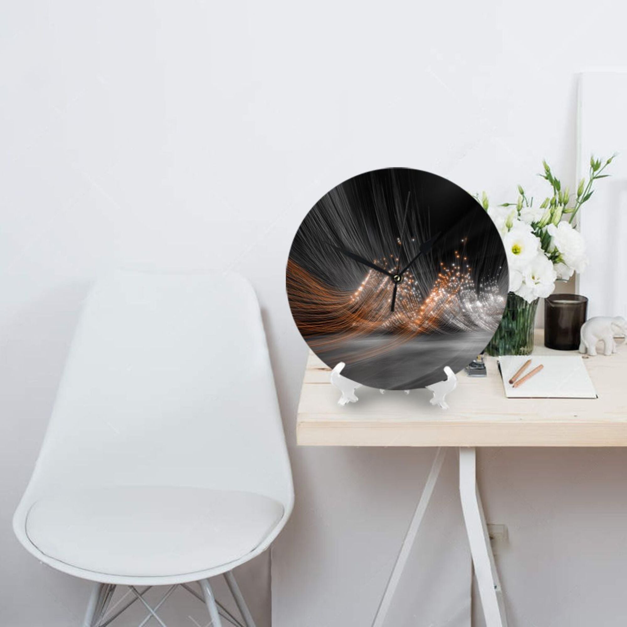 Artistic Light - Shadow Round Wall Clock - Modern Decorative Clock for Living Room & Bedroom (Diameter 9.84in/25cm, Thickness 0.2in/0.5cm)