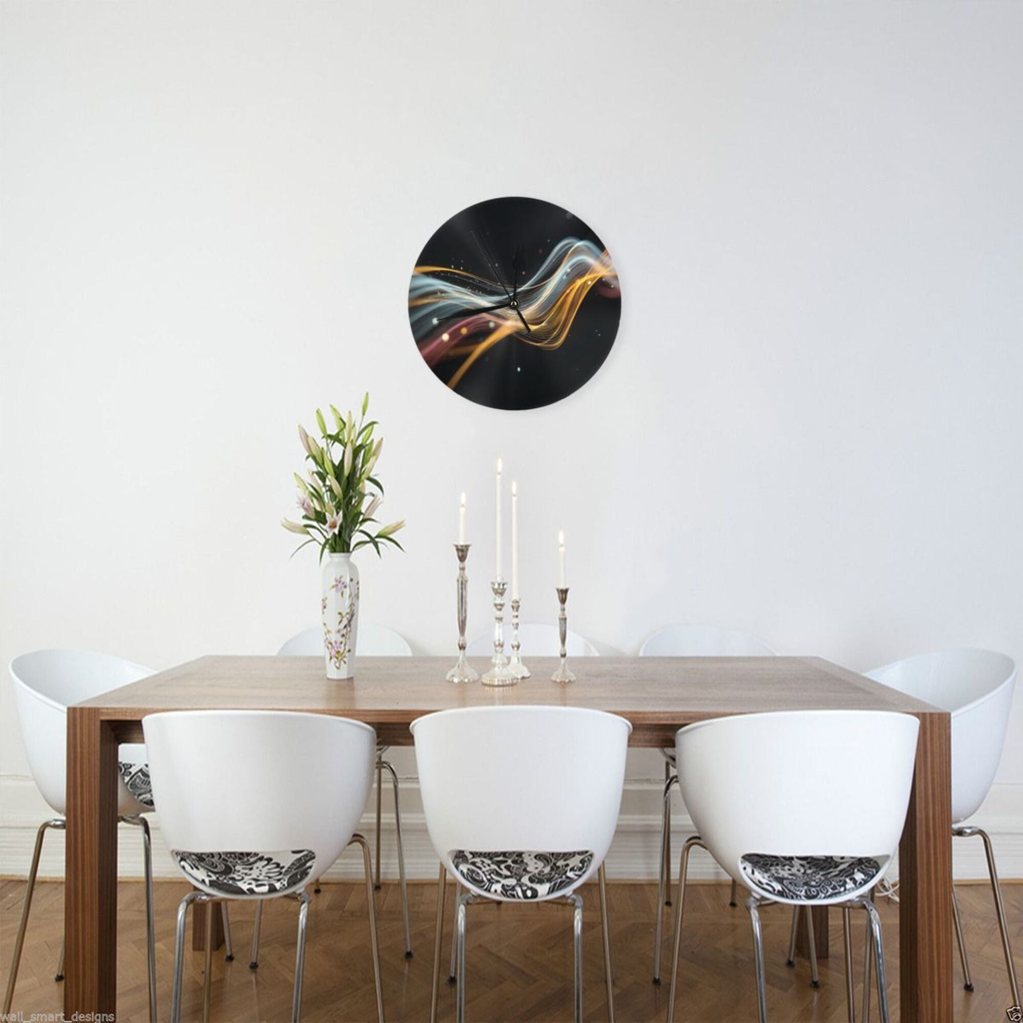 Colorful Streamer Art Round Wall Clock - Modern Minimalist Decorative Clock for Living Room & Bedroom (Diameter 9.84in/25cm, Thickness 0.2in/0.5cm)
