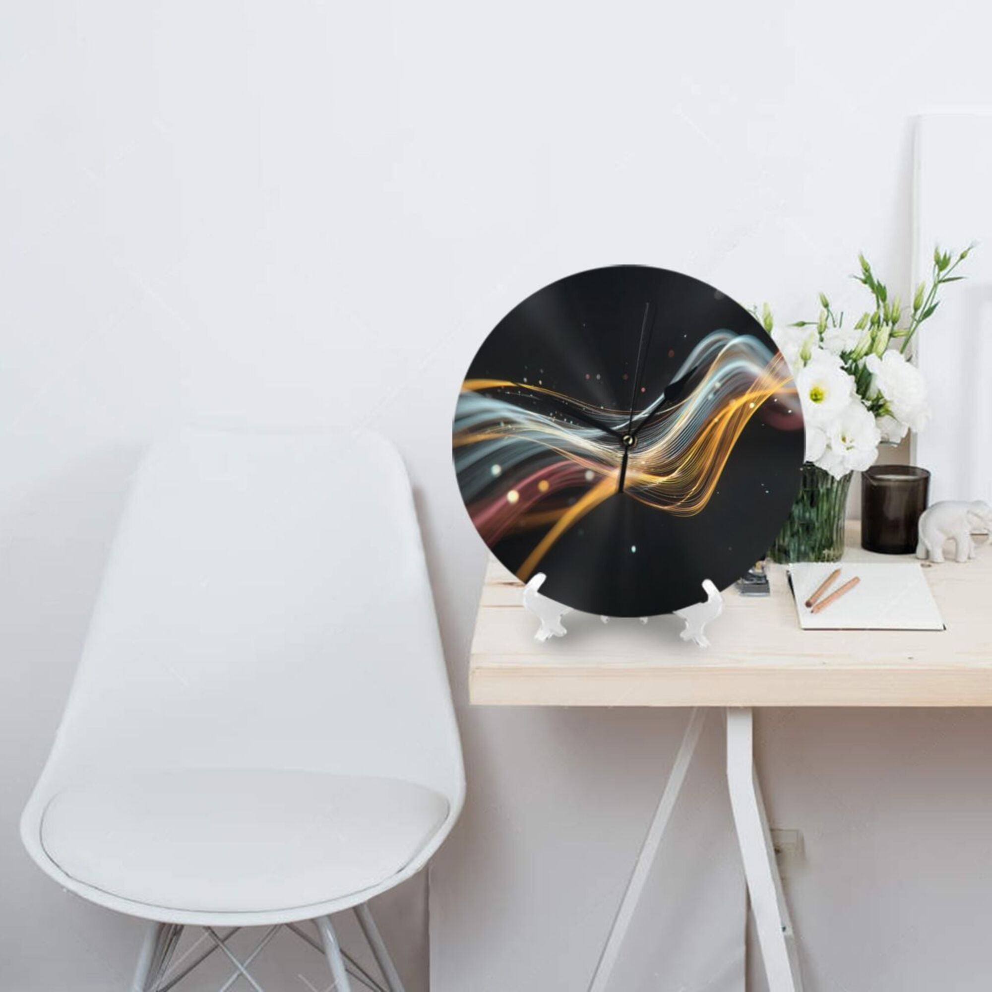 Colorful Streamer Art Round Wall Clock - Modern Minimalist Decorative Clock for Living Room & Bedroom (Diameter 9.84in/25cm, Thickness 0.2in/0.5cm)
