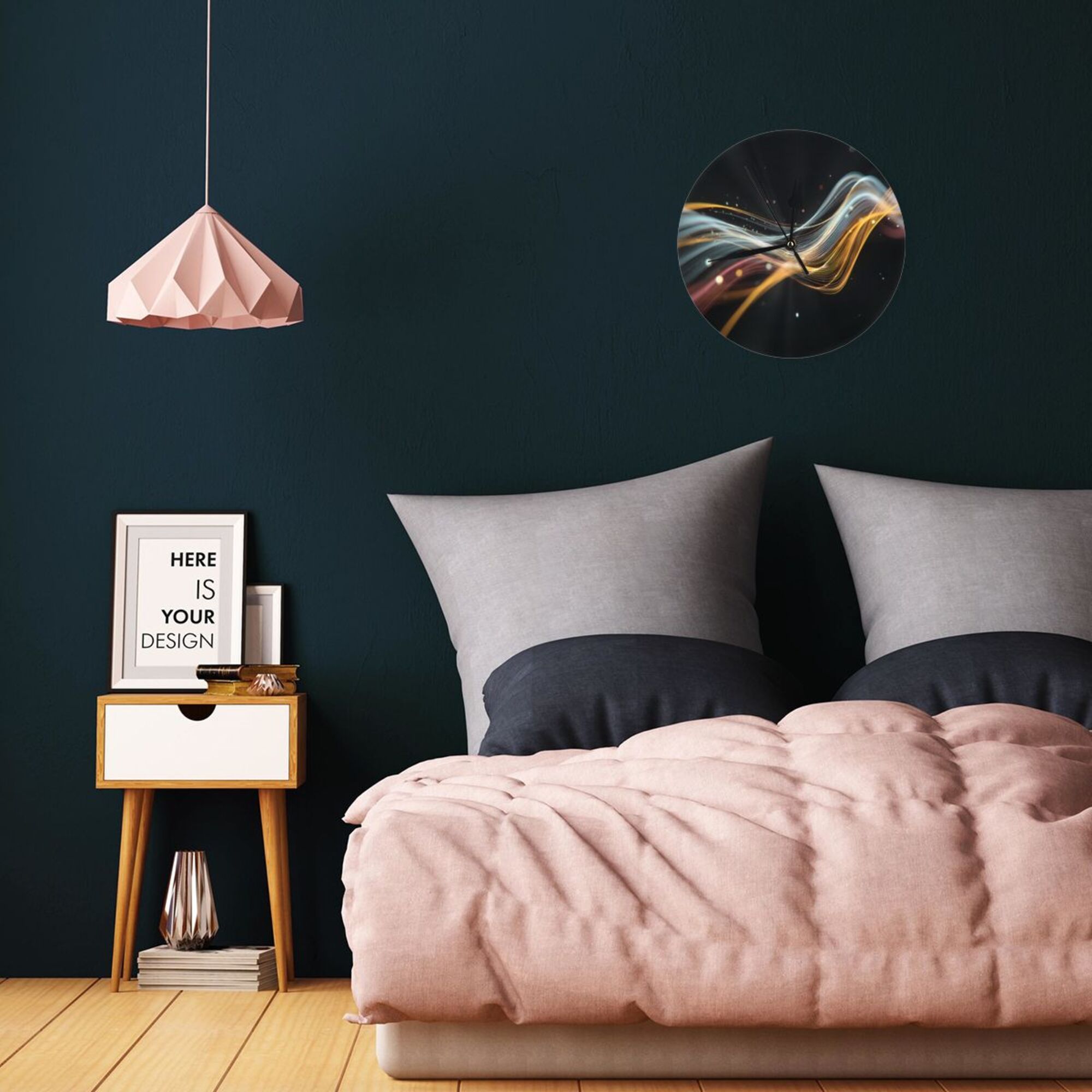 Colorful Streamer Art Round Wall Clock - Modern Minimalist Decorative Clock for Living Room & Bedroom (Diameter 9.84in/25cm, Thickness 0.2in/0.5cm)