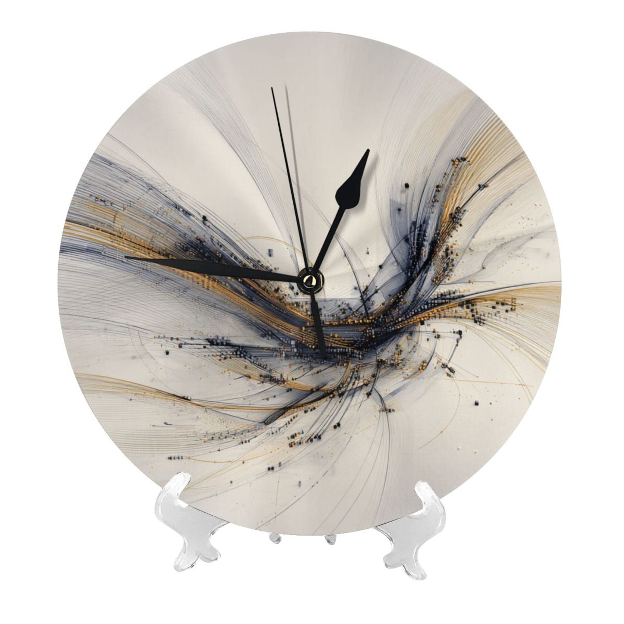 Abstract Line Art Round Wall Clock - Modern Decorative Clock for Living Room & Bedroom (Diameter 9.84in/25cm, Thickness 0.2in/0.5cm)