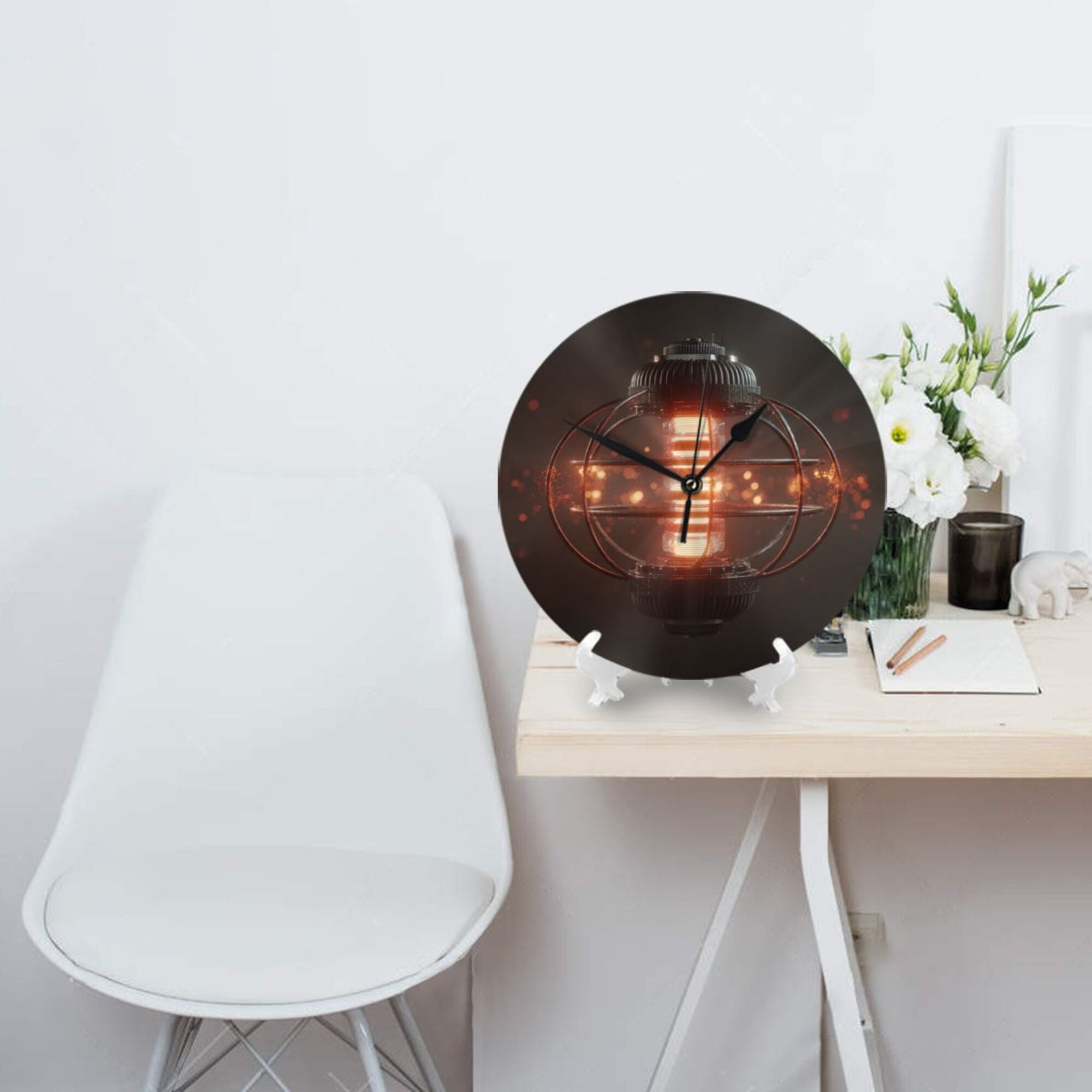 Industrial - Style Mechanical Energy Ball Round Wall Clock - Creative Decorative Clock for Living Room & Bedroom (Diameter 9.84in/25cm, Thickness 0.2in/0.5cm)