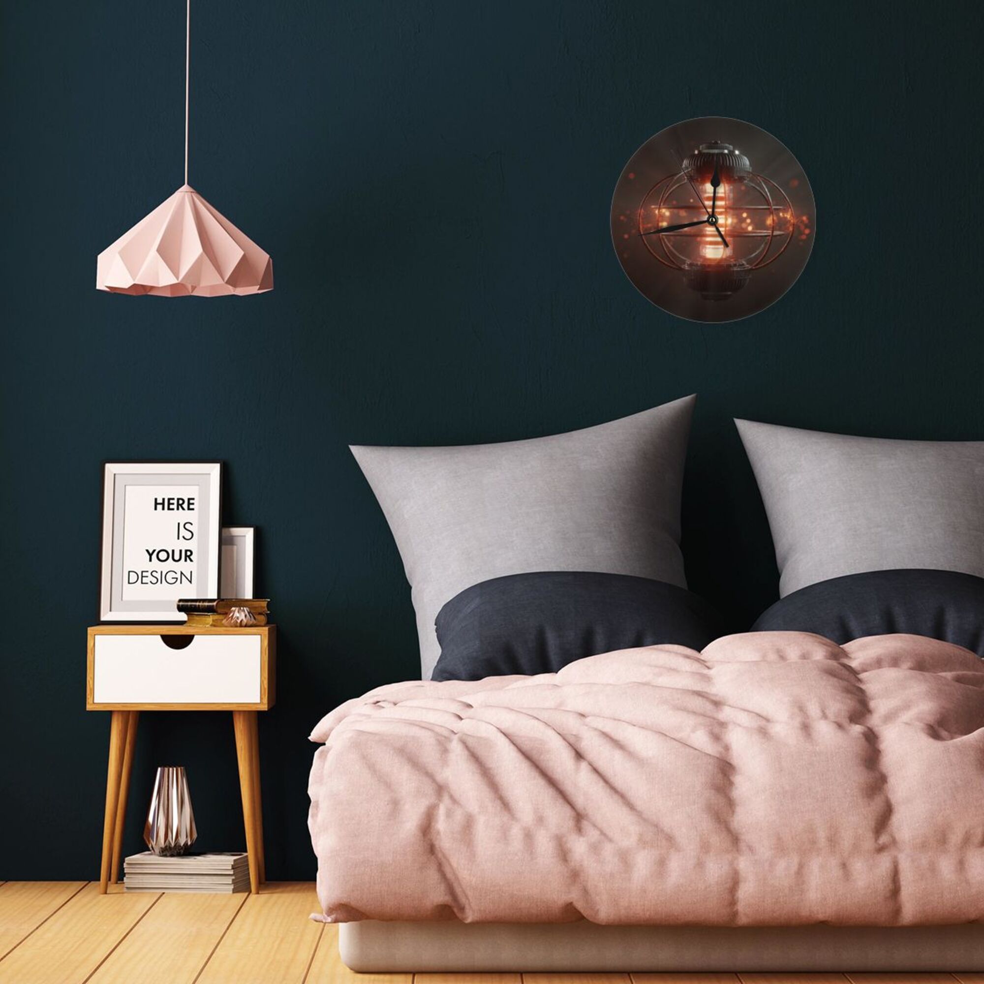Industrial - Style Mechanical Energy Ball Round Wall Clock - Creative Decorative Clock for Living Room & Bedroom (Diameter 9.84in/25cm, Thickness 0.2in/0.5cm)