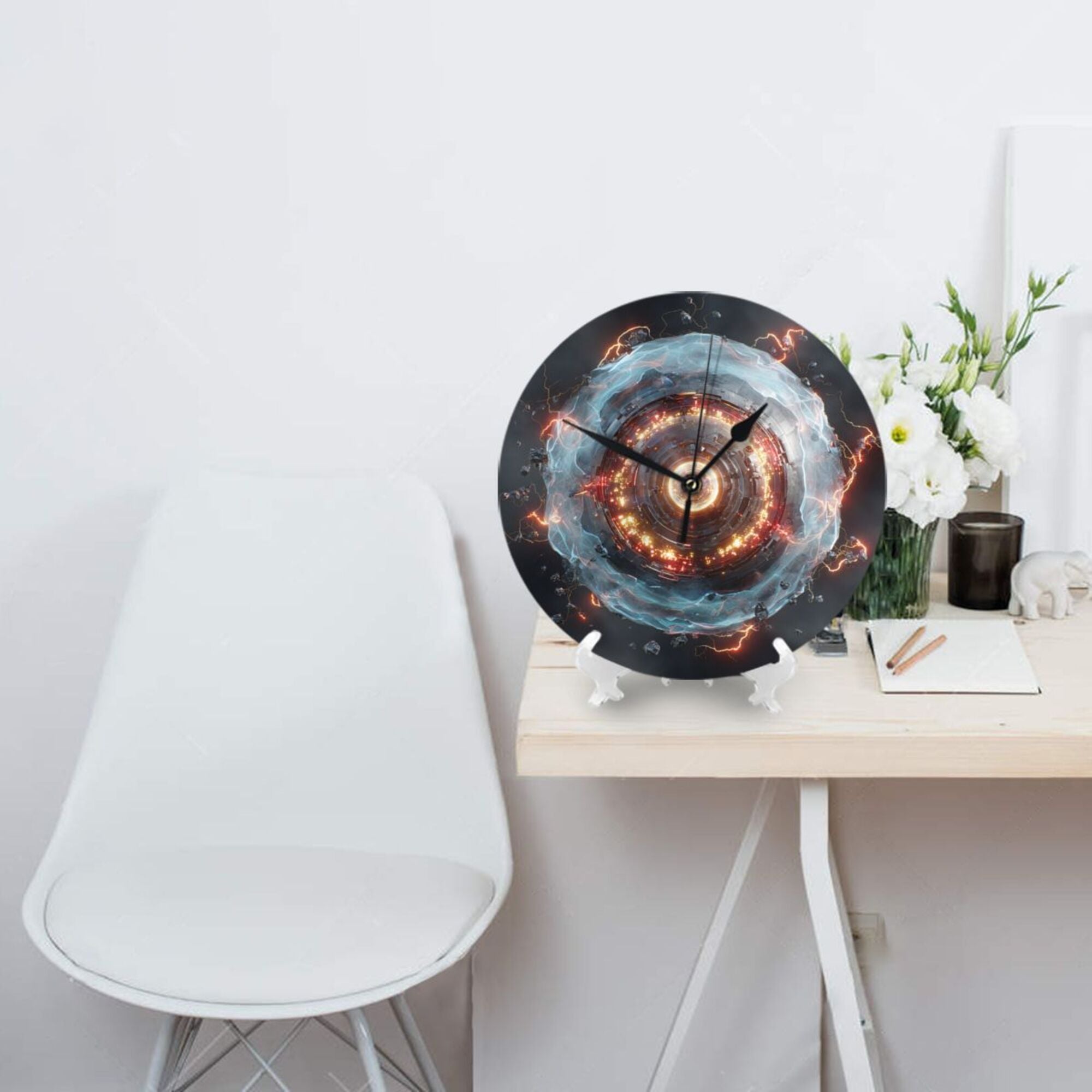 Sci - Fi Energy Vortex Round Wall Clock - Creative Decorative Clock for Living Room & Bedroom (Diameter 9.84in/25cm, Thickness 0.2in/0.5cm)