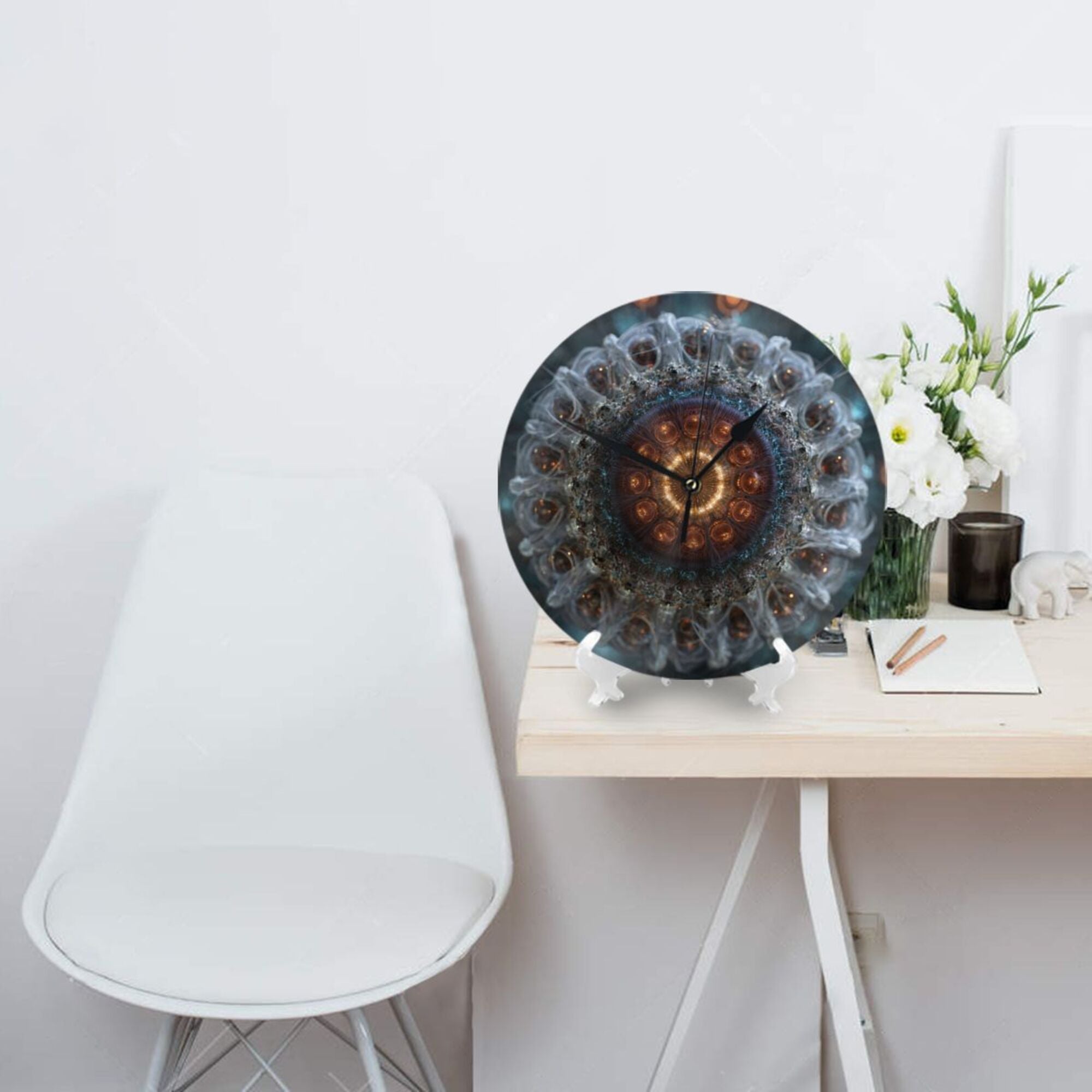 Abstract Art Mandala Round Wall Clock - Creative Decorative Clock for Living Room & Bedroom (Diameter 9.84in/25cm, Thickness 0.2in/0.5cm)