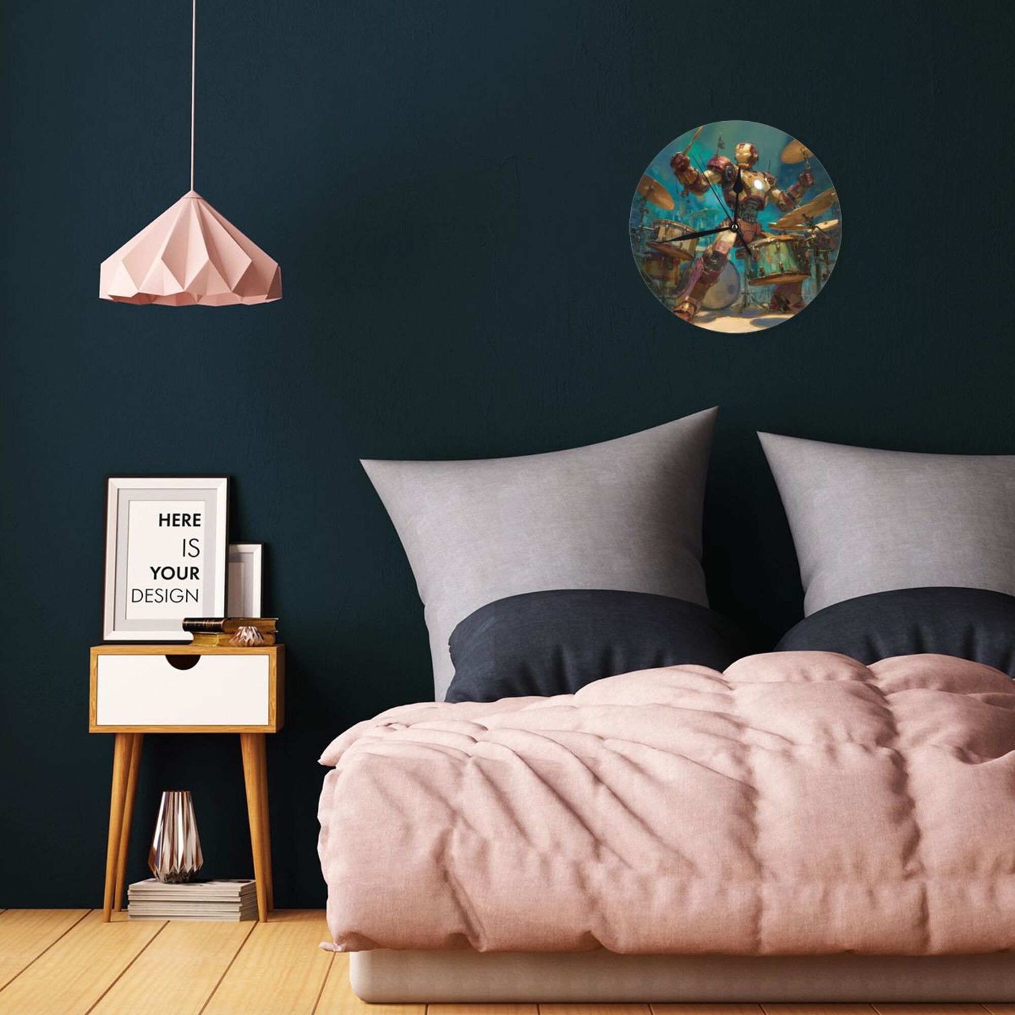 Iron Man Rock Drummer Round Wall Clock - Marvel - Themed Creative Decorative Clock for Living Room & Bedroom (Diameter 9.84in/25cm, Thickness 0.2in/0.5cm)