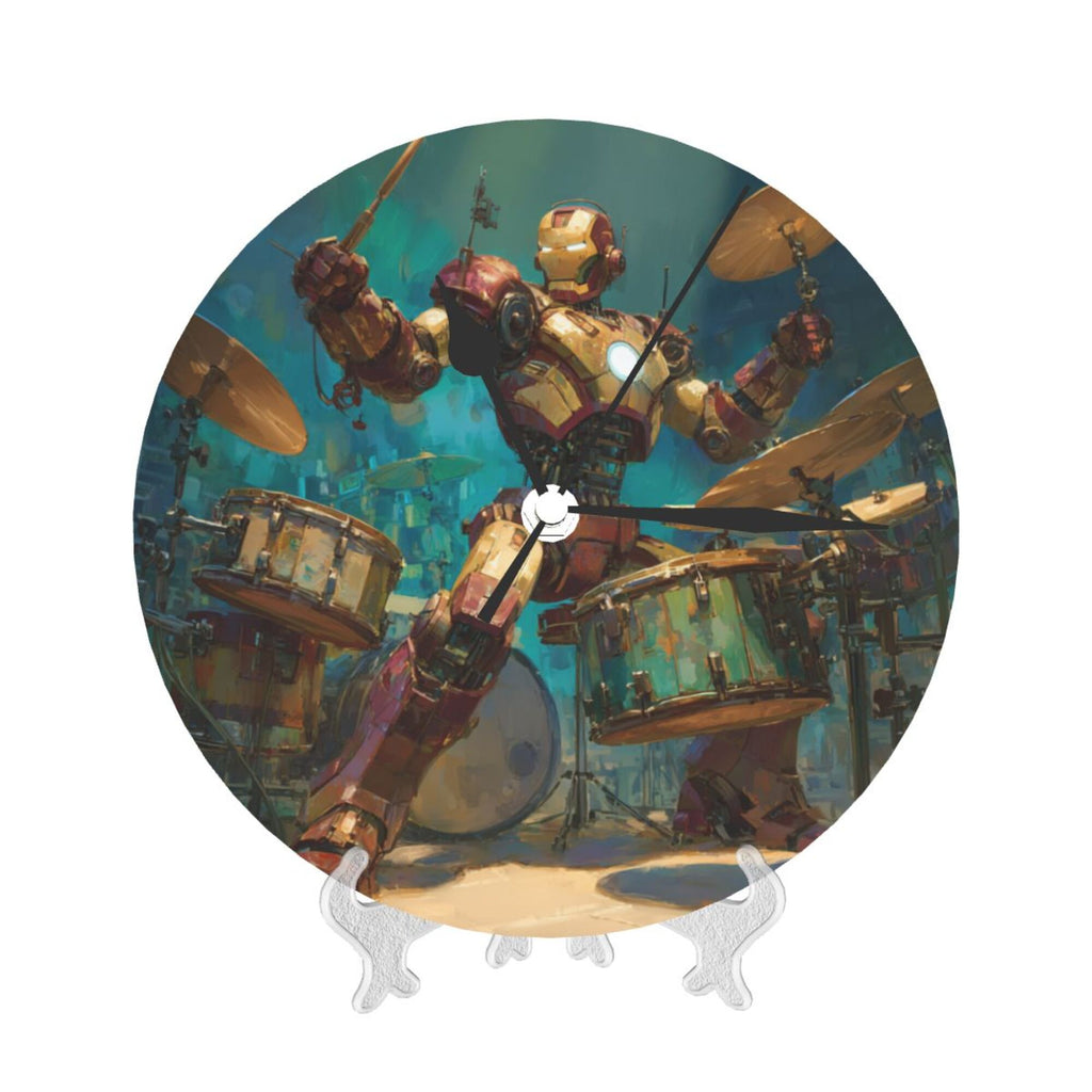 Iron Man Rock Drummer Round Wall Clock - Marvel - Themed Creative Decorative Clock for Living Room & Bedroom (Diameter 9.84in/25cm, Thickness 0.2in/0.5cm)