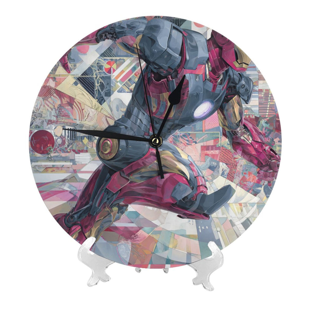 Iron Man Art Collage Round Wall Clock - Marvel - Themed Creative Decorative Clock for Living Room & Bedroom (Diameter 9.84in/25cm, Thickness 0.2in/0.5cm)