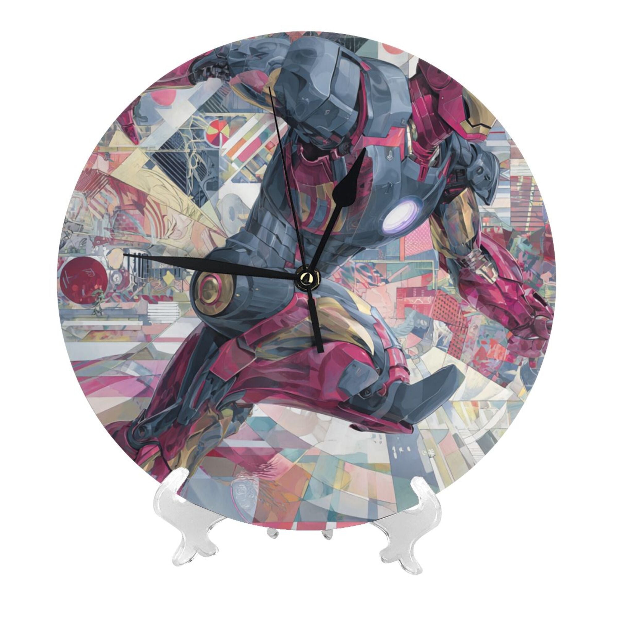 Iron Man Art Collage Round Wall Clock - Marvel - Themed Creative Decorative Clock for Living Room & Bedroom (Diameter 9.84in/25cm, Thickness 0.2in/0.5cm)