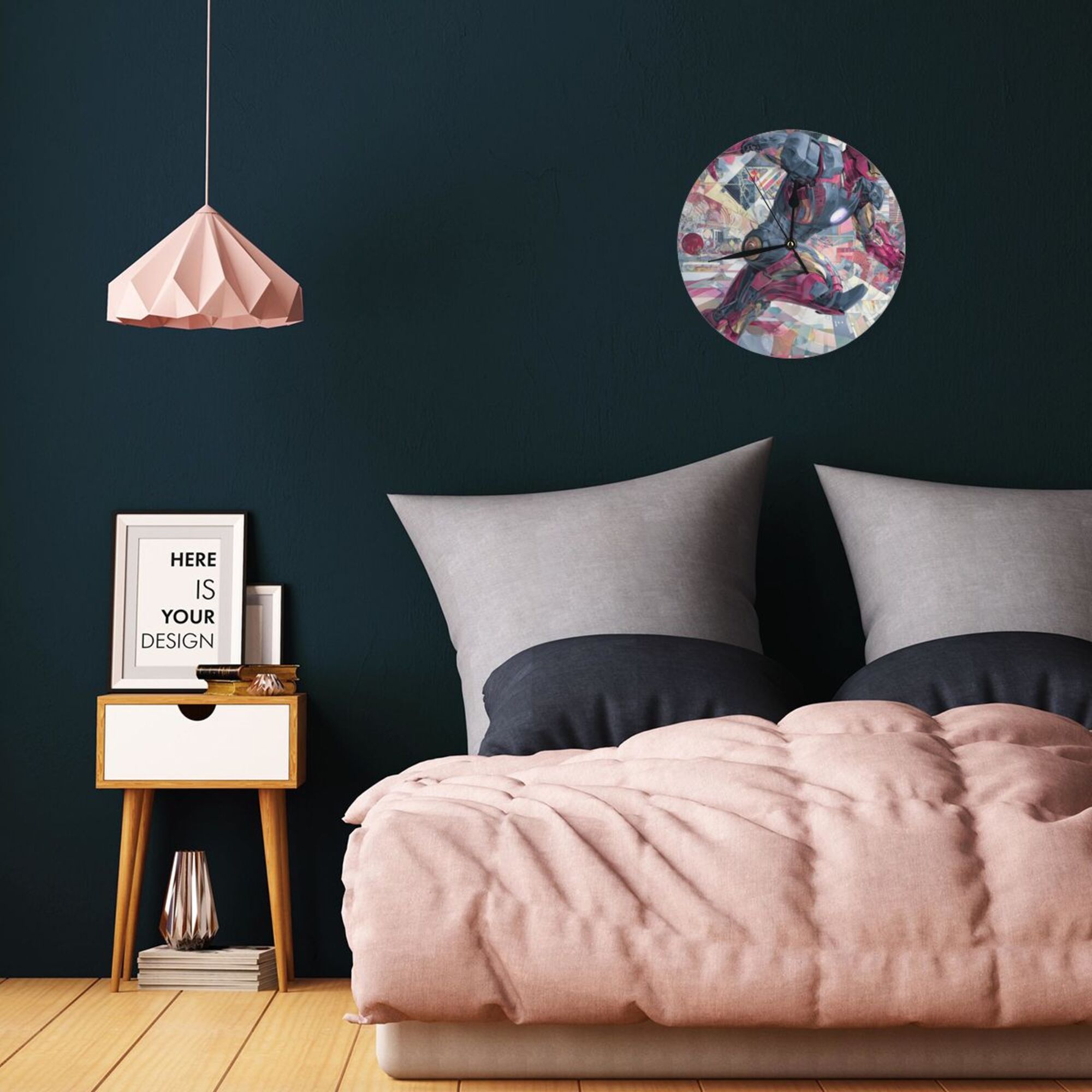 Iron Man Art Collage Round Wall Clock - Marvel - Themed Creative Decorative Clock for Living Room & Bedroom (Diameter 9.84in/25cm, Thickness 0.2in/0.5cm)
