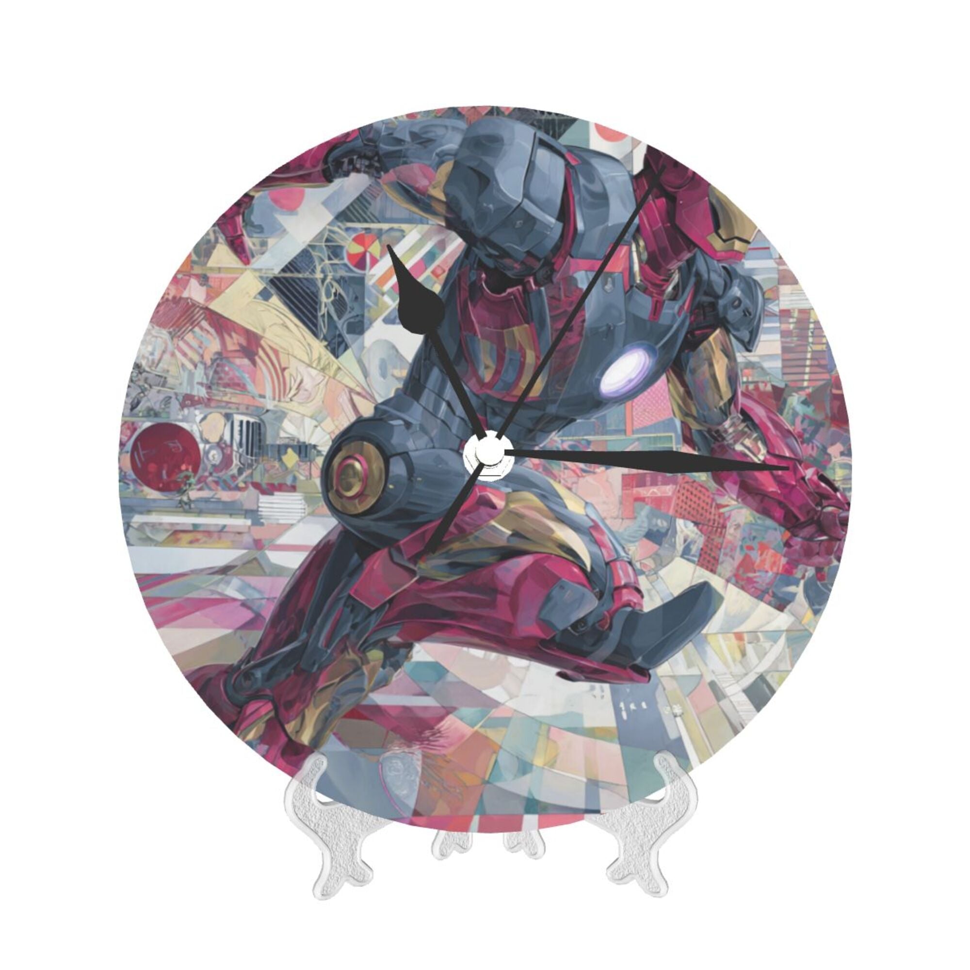Iron Man Art Collage Round Wall Clock - Marvel - Themed Creative Decorative Clock for Living Room & Bedroom (Diameter 9.84in/25cm, Thickness 0.2in/0.5cm)