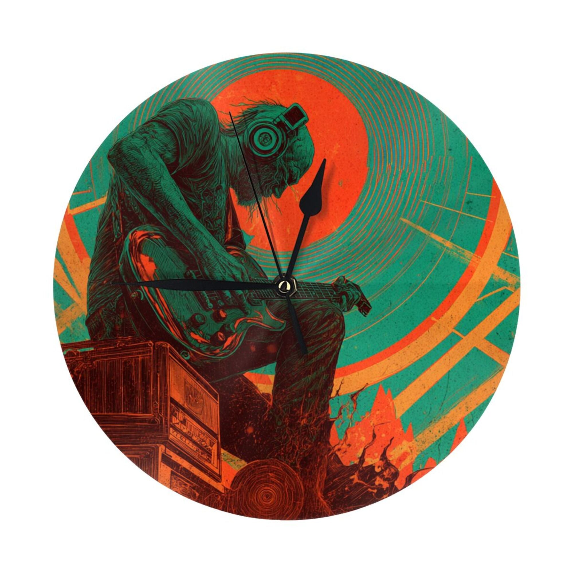 Rock Guitarist Art Round Wall Clock - Creative Music - Themed Decorative Clock for Living Room & Bedroom (Diameter 9.84in/25cm, Thickness 0.2in/0.5cm)