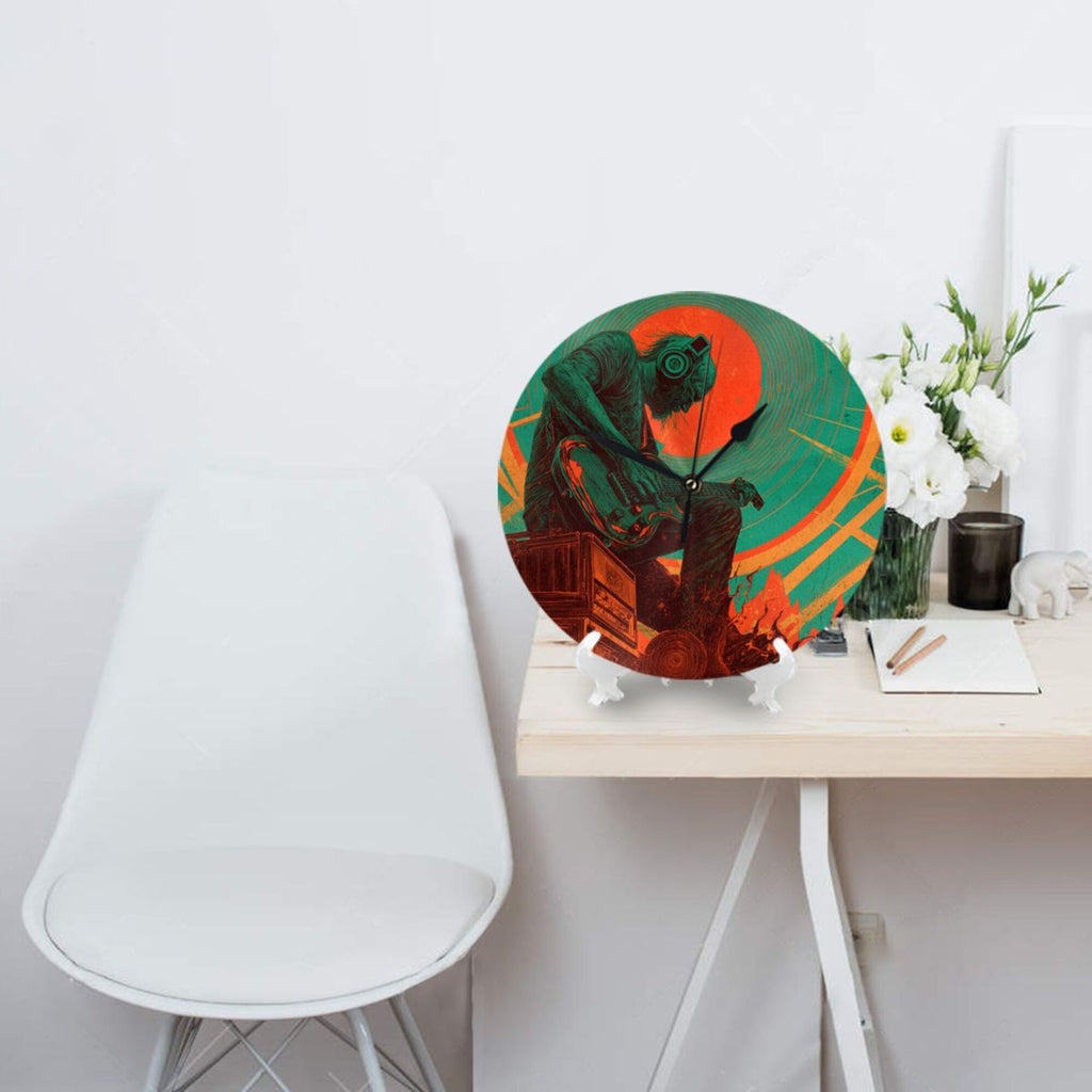Rock Guitarist Art Round Wall Clock - Creative Music - Themed Decorative Clock for Living Room & Bedroom (Diameter 9.84in/25cm, Thickness 0.2in/0.5cm)
