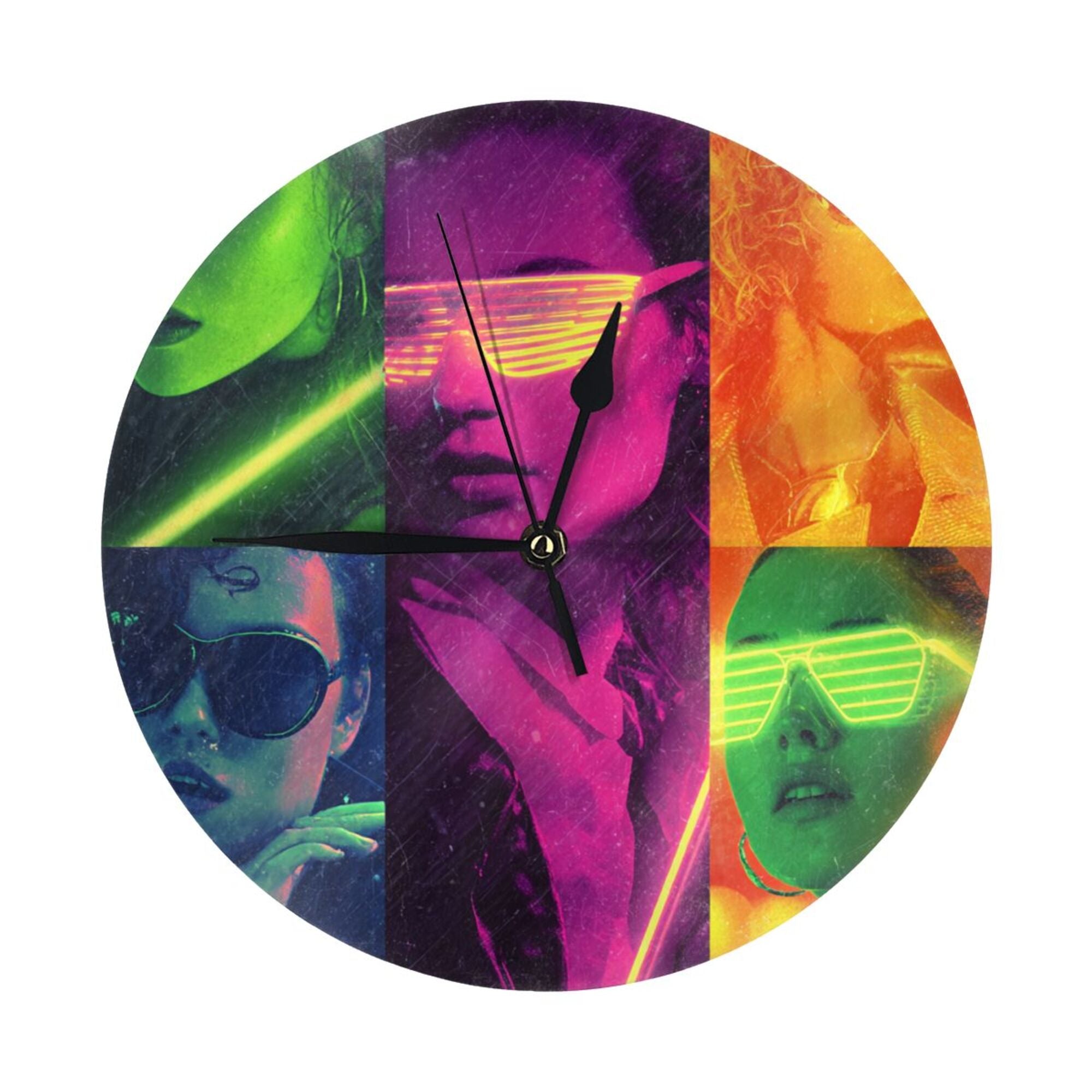 Cyberpunk Character Collage Round Wall Clock - Trendy Art Decorative Clock for Living Room & Bedroom (Diameter 9.84in/25cm, Thickness 0.2in/0.5cm)