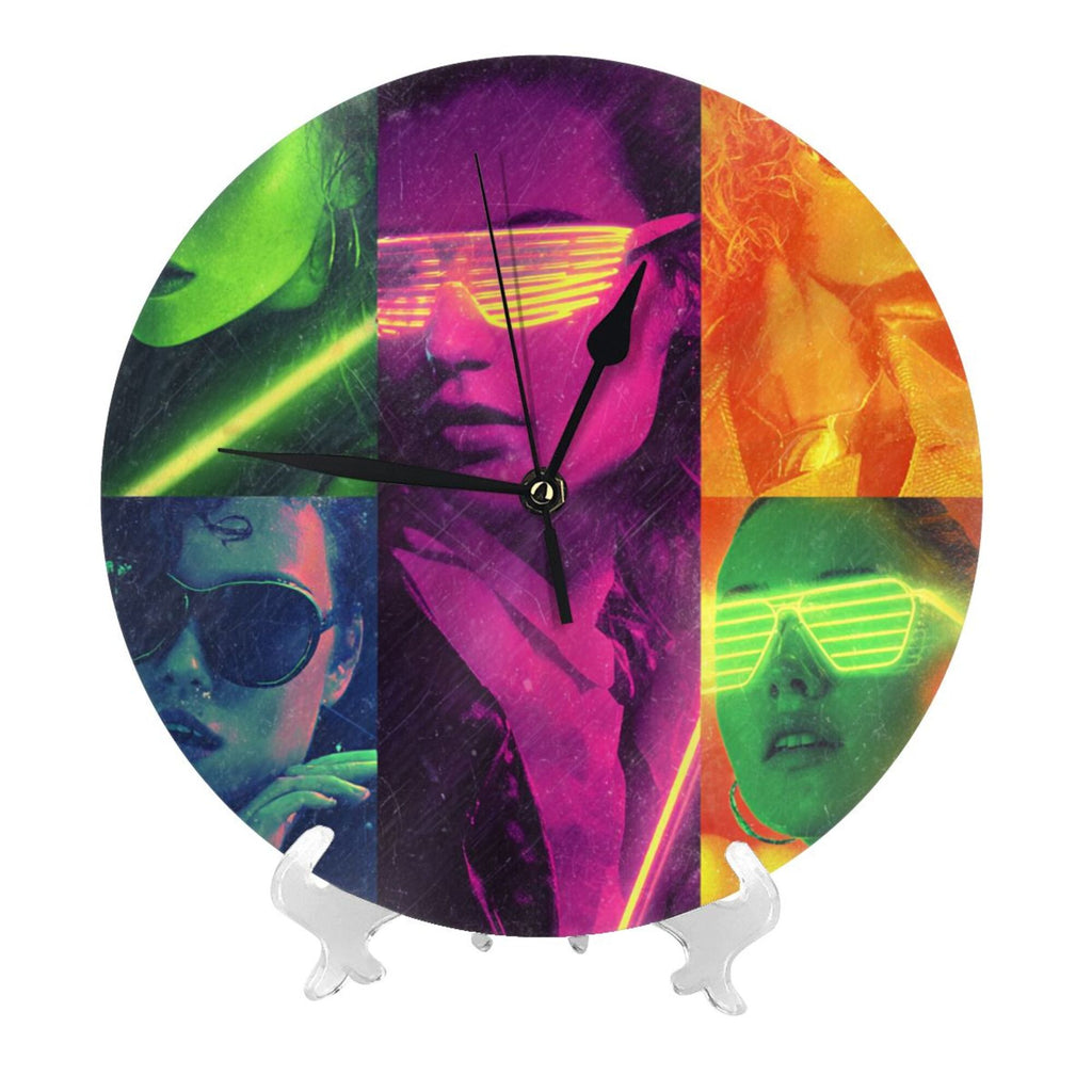 Cyberpunk Character Collage Round Wall Clock - Trendy Art Decorative Clock for Living Room & Bedroom (Diameter 9.84in/25cm, Thickness 0.2in/0.5cm)