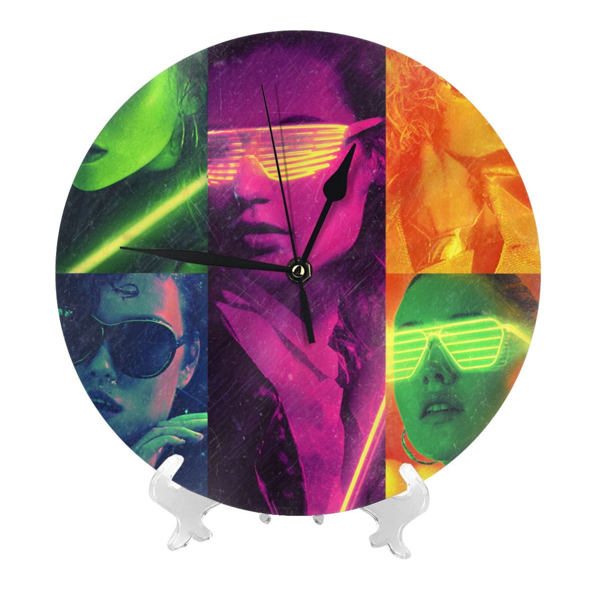 Cyberpunk Character Collage Round Wall Clock - Trendy Art Decorative Clock for Living Room & Bedroom (Diameter 9.84in/25cm, Thickness 0.2in/0.5cm)