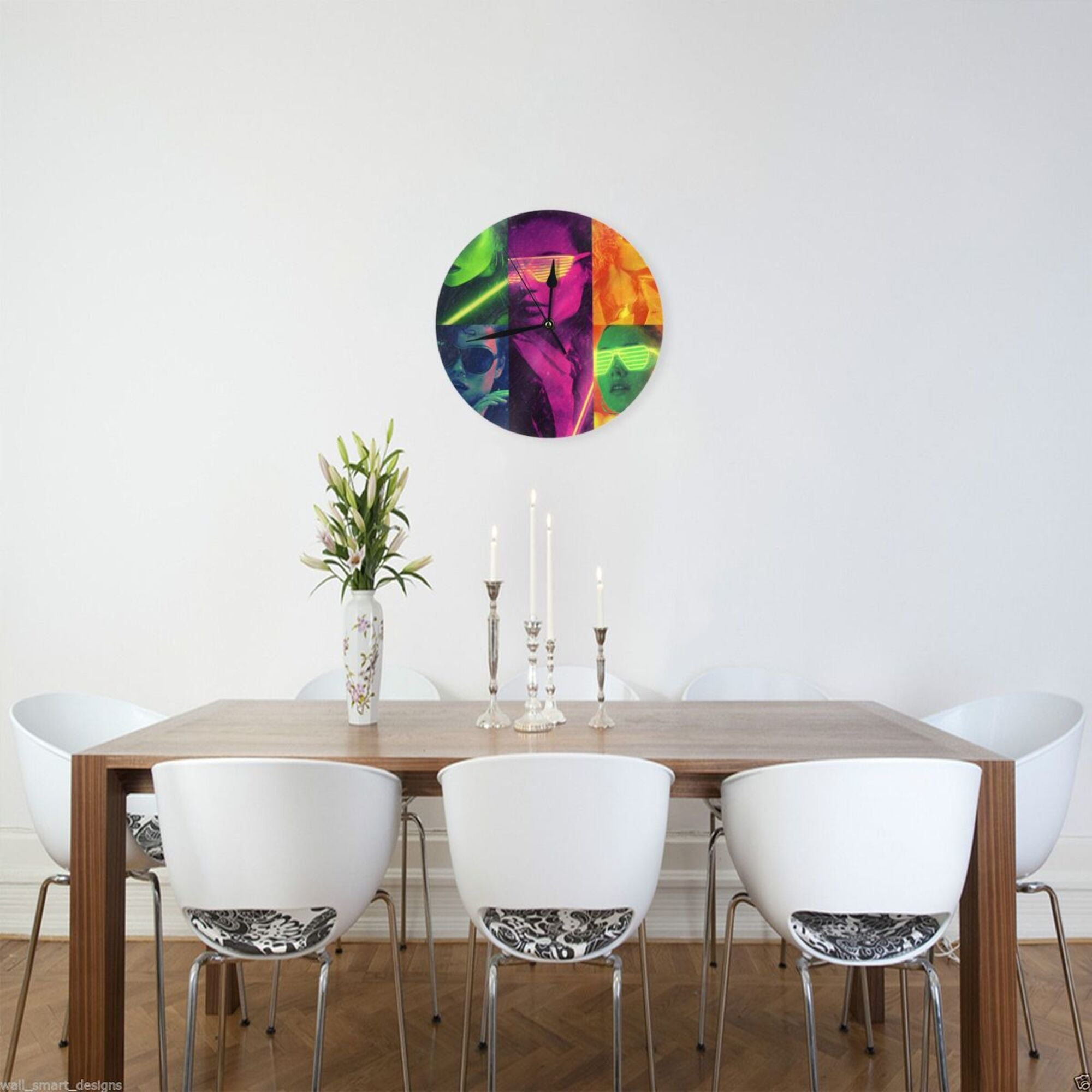 Cyberpunk Character Collage Round Wall Clock - Trendy Art Decorative Clock for Living Room & Bedroom (Diameter 9.84in/25cm, Thickness 0.2in/0.5cm)