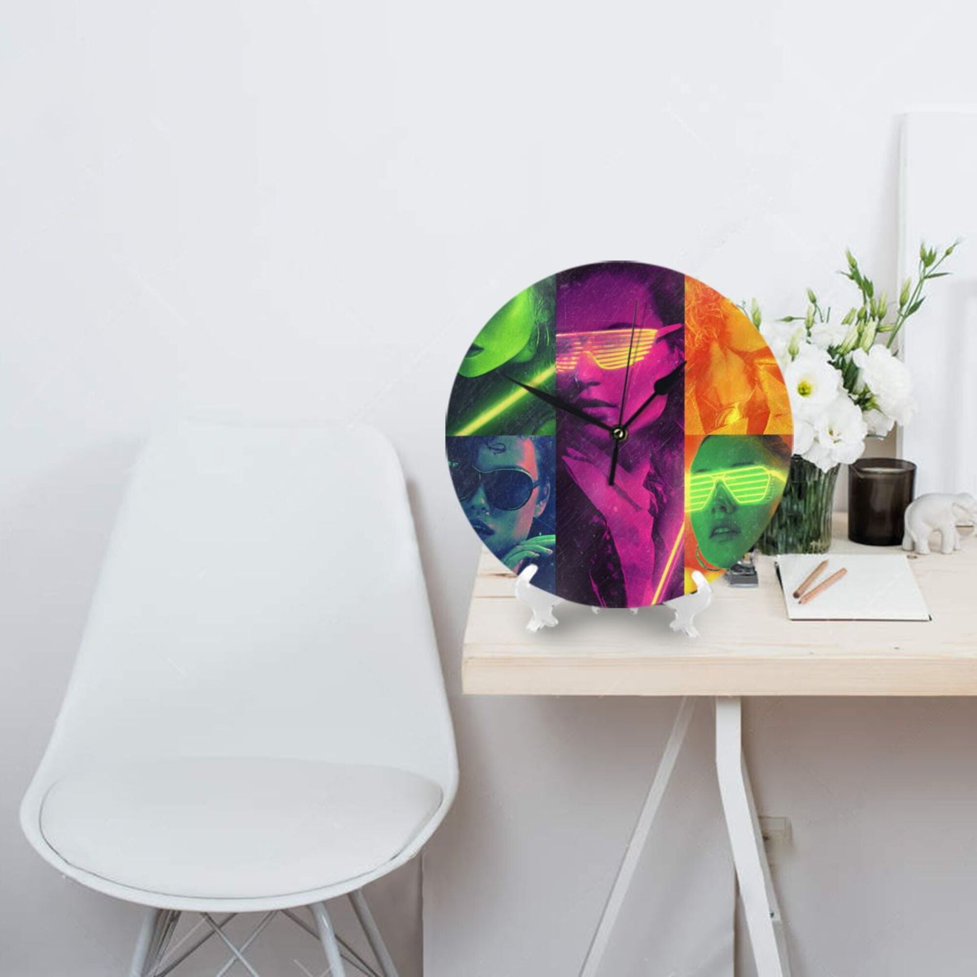 Cyberpunk Character Collage Round Wall Clock - Trendy Art Decorative Clock for Living Room & Bedroom (Diameter 9.84in/25cm, Thickness 0.2in/0.5cm)