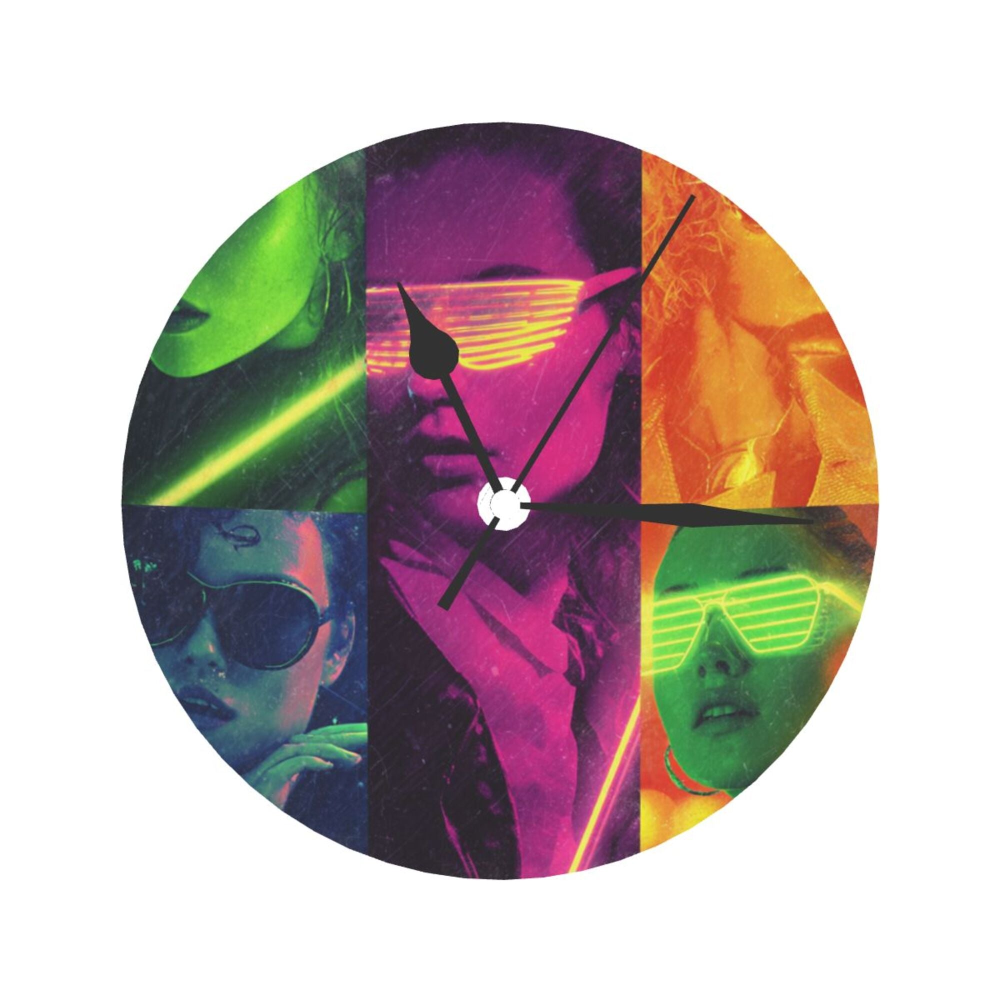 Cyberpunk Character Collage Round Wall Clock - Trendy Art Decorative Clock for Living Room & Bedroom (Diameter 9.84in/25cm, Thickness 0.2in/0.5cm)