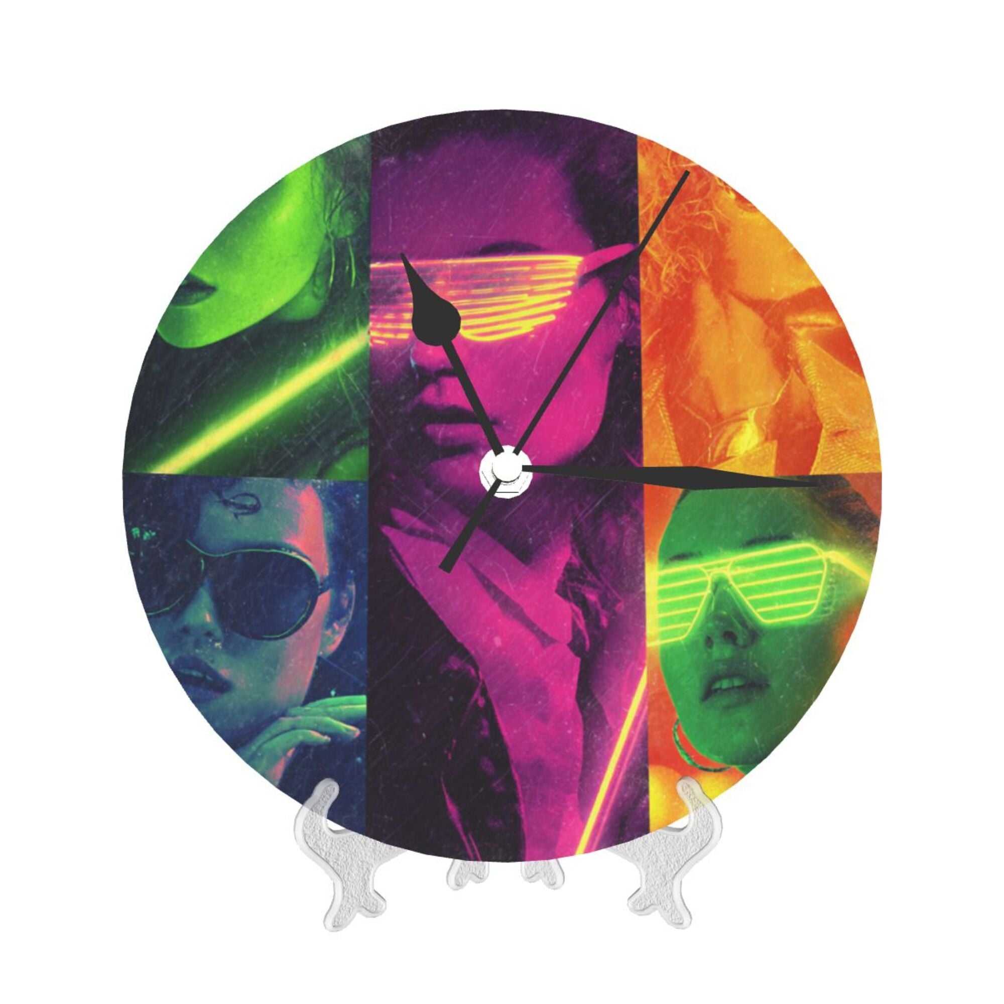 Cyberpunk Character Collage Round Wall Clock - Trendy Art Decorative Clock for Living Room & Bedroom (Diameter 9.84in/25cm, Thickness 0.2in/0.5cm)