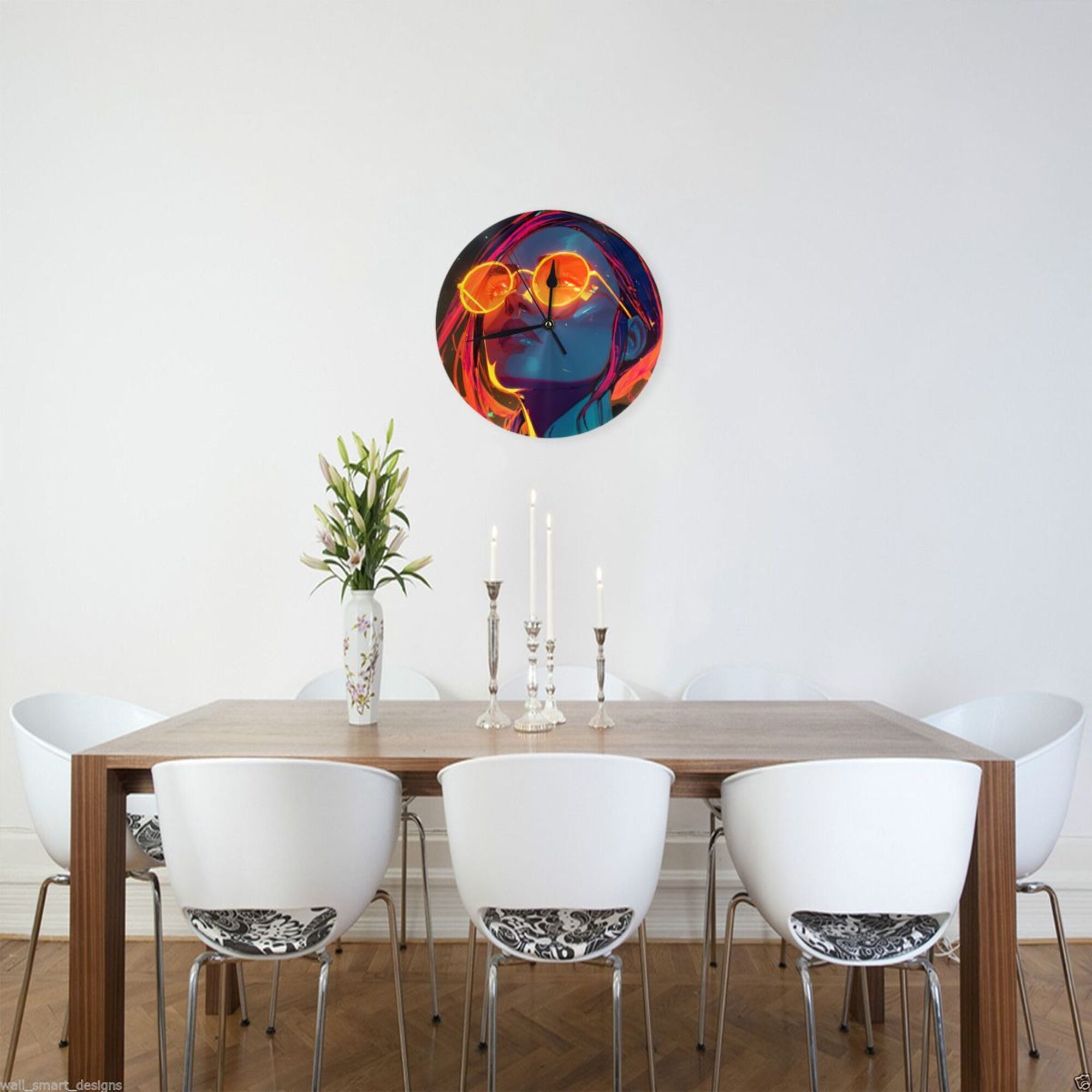 Cyberpunk Neon Girl Round Wall Clock - Artistic Trend Decorative Clock for Living Room & Bedroom (Diameter 9.84in/25cm, Thickness 0.2in/0.5cm)