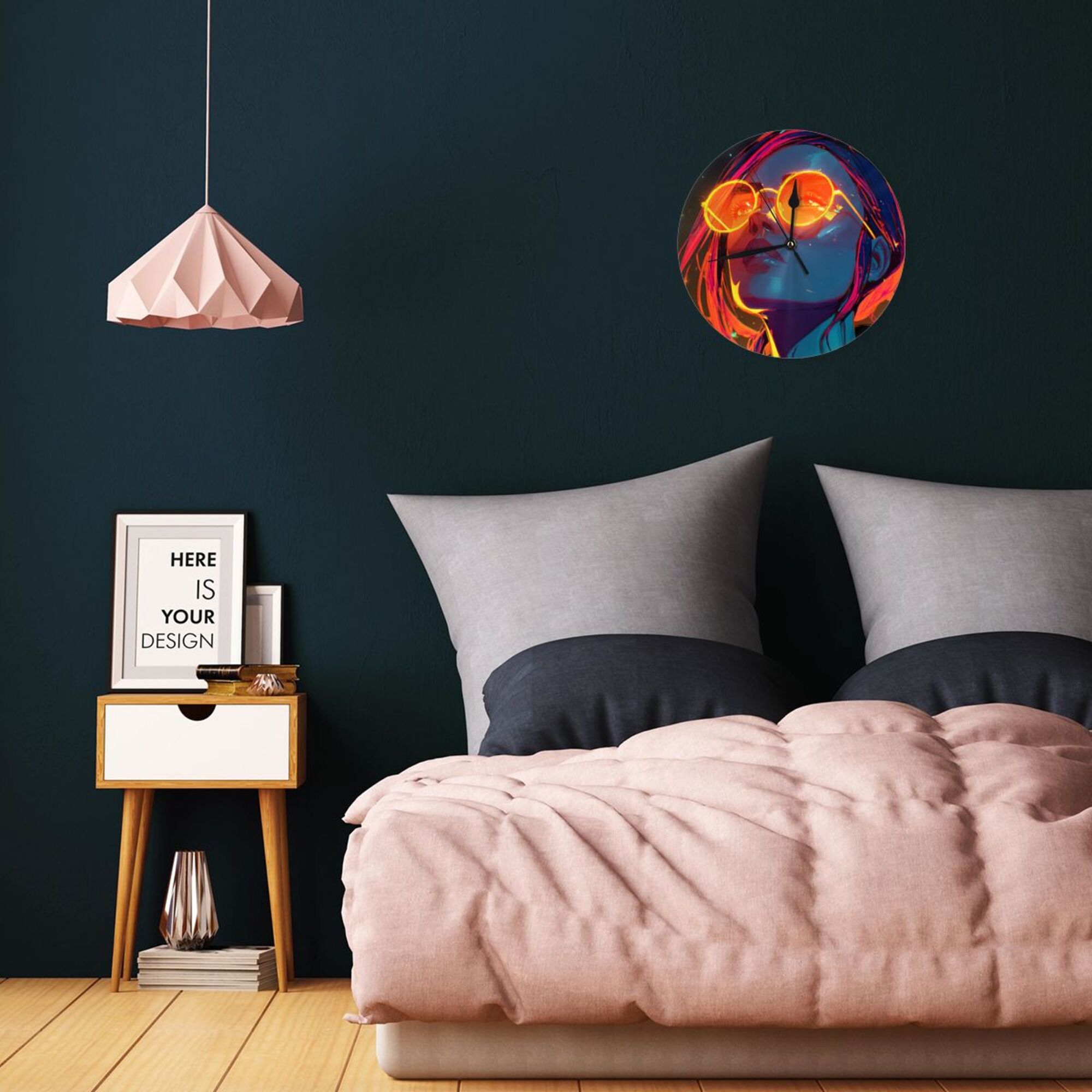 Cyberpunk Neon Girl Round Wall Clock - Artistic Trend Decorative Clock for Living Room & Bedroom (Diameter 9.84in/25cm, Thickness 0.2in/0.5cm)
