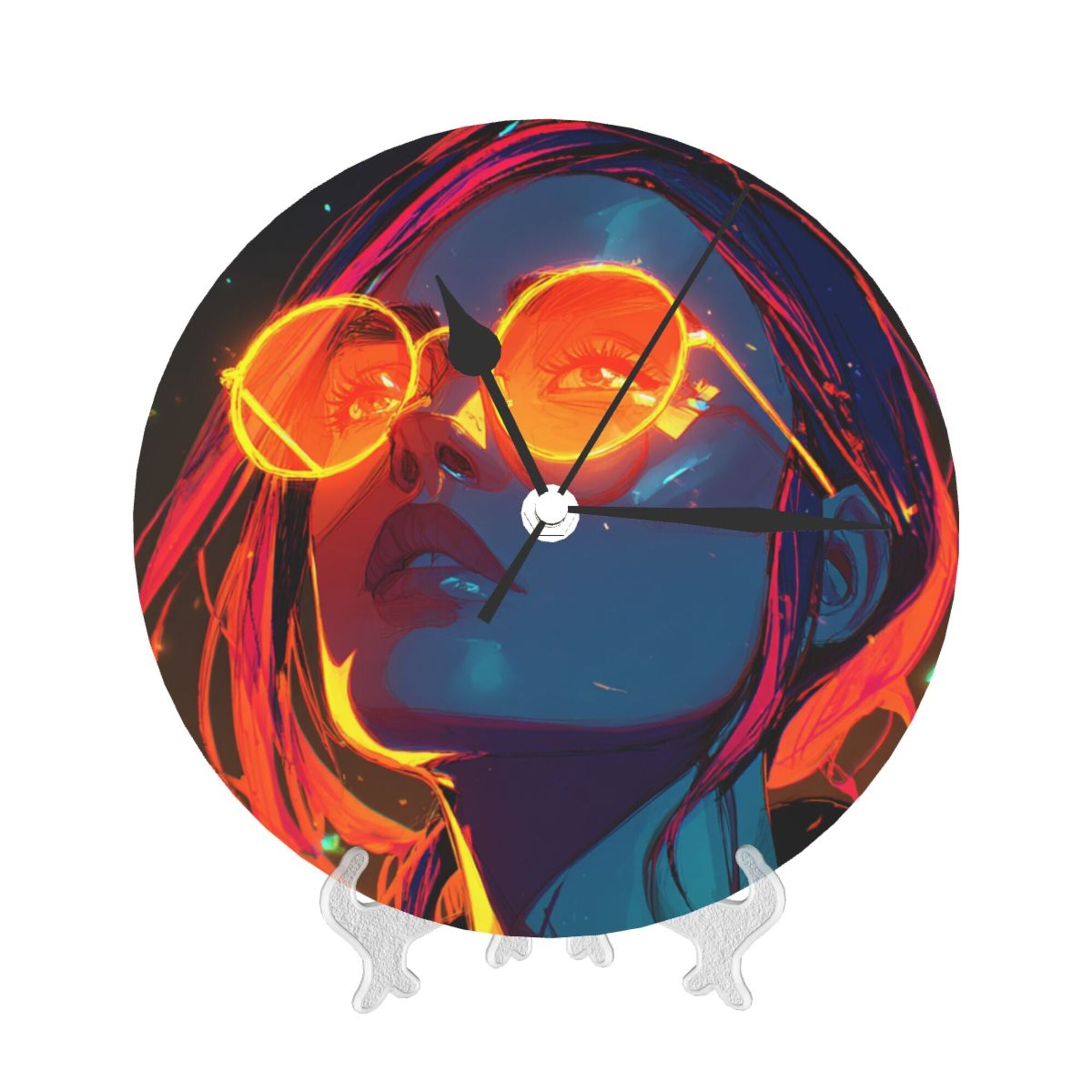 Cyberpunk Neon Girl Round Wall Clock - Artistic Trend Decorative Clock for Living Room & Bedroom (Diameter 9.84in/25cm, Thickness 0.2in/0.5cm)
