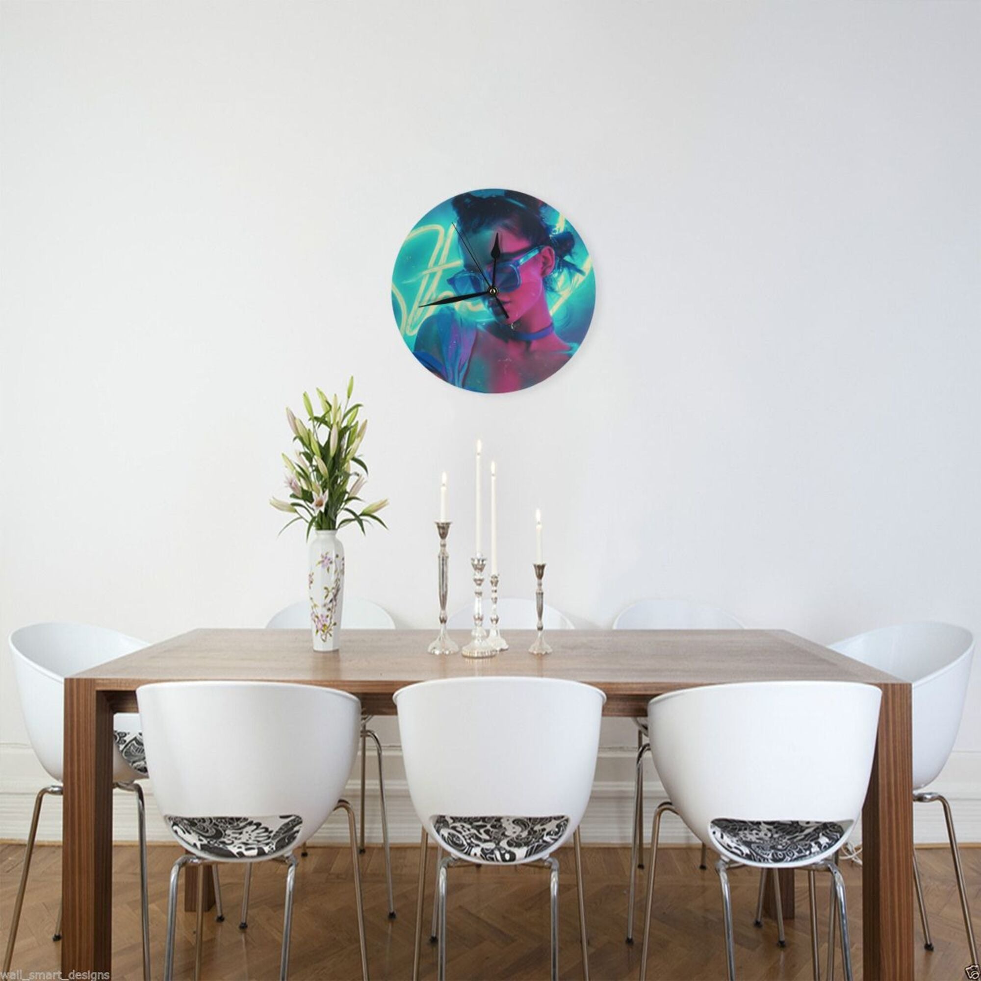 Cyberpunk Neon Fashion Girl Round Wall Clock - Trendy Art Decorative Clock for Living Room & Bedroom (Diameter 9.84in/25cm, Thickness 0.2in/0.5cm)