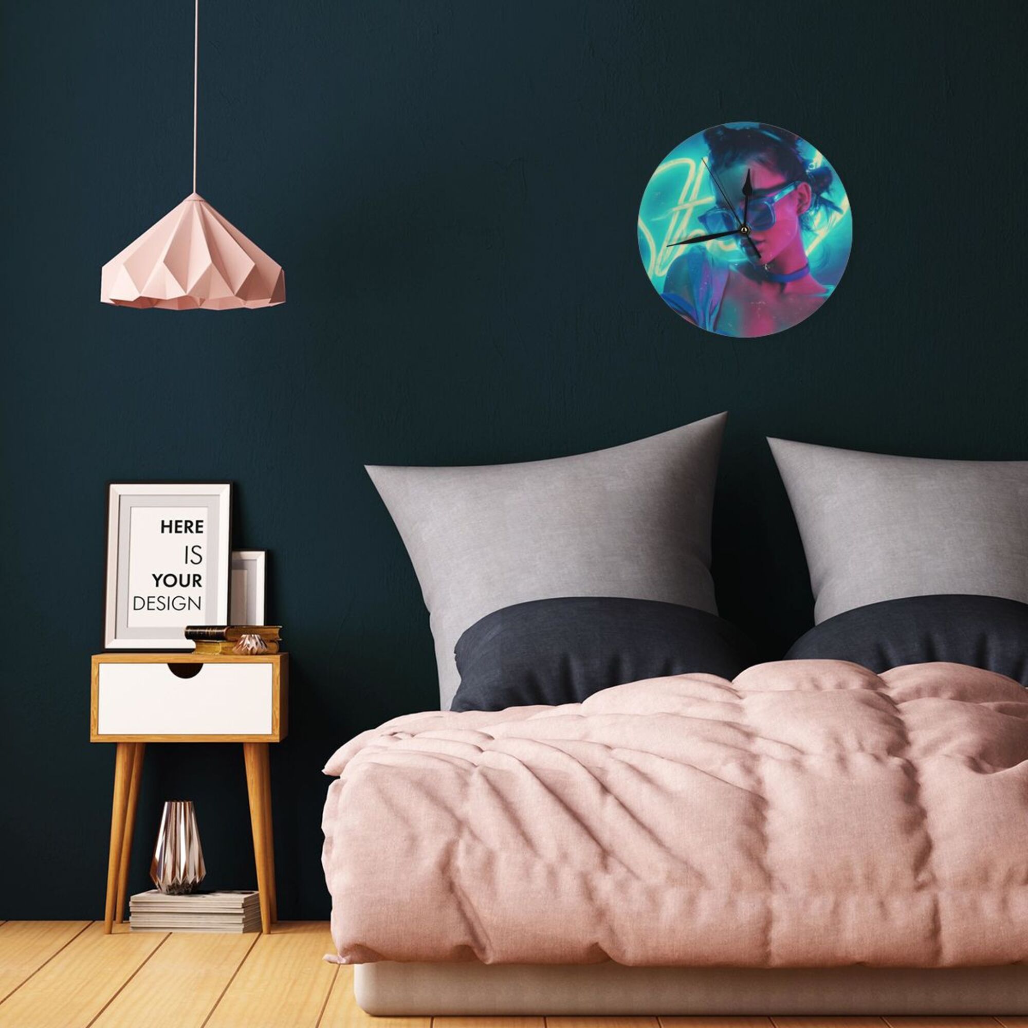 Cyberpunk Neon Fashion Girl Round Wall Clock - Trendy Art Decorative Clock for Living Room & Bedroom (Diameter 9.84in/25cm, Thickness 0.2in/0.5cm)