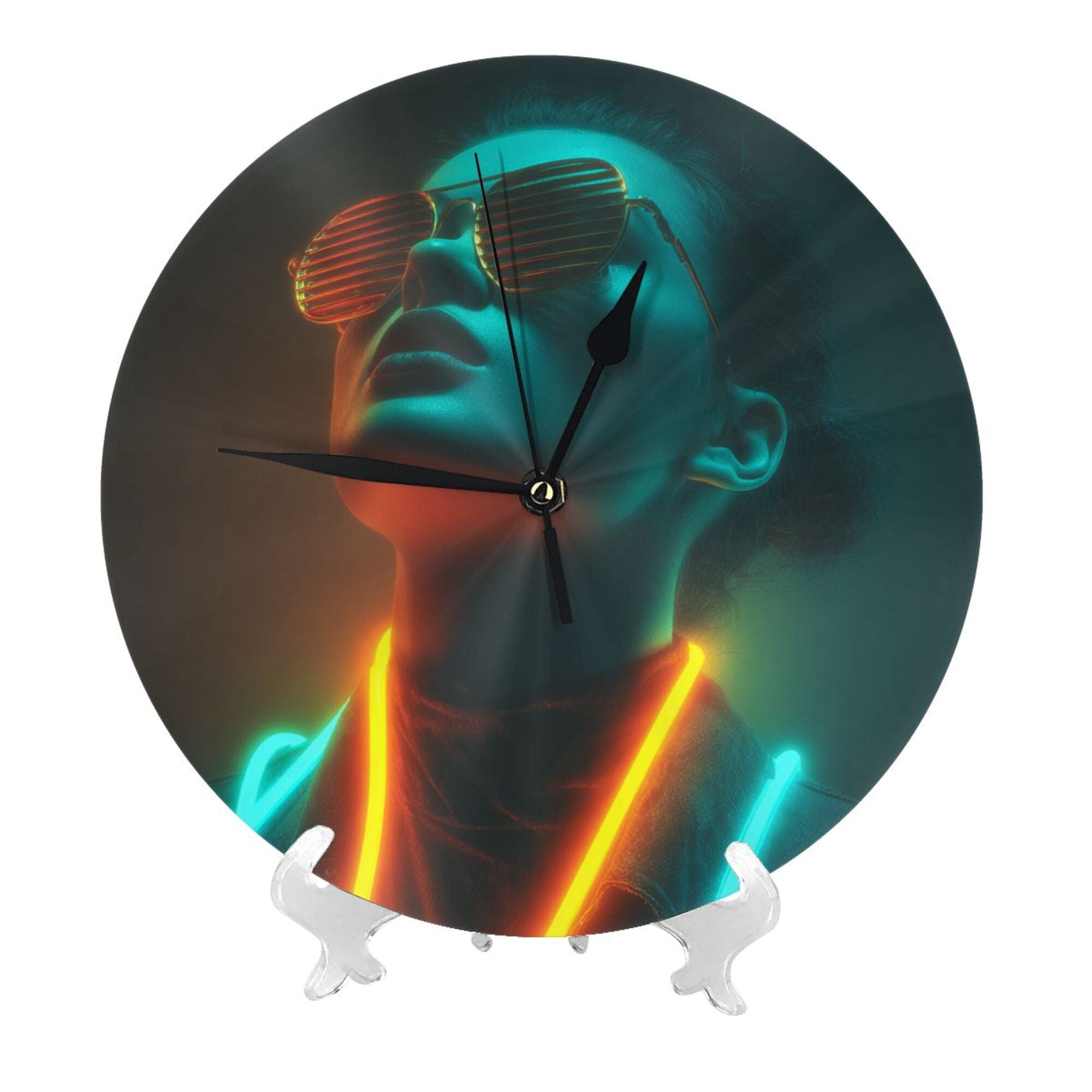 Cyberpunk Neon Portrait Round Wall Clock - Trendy Art Decorative Clock for Living Room & Bedroom (Diameter 9.84in/25cm, Thickness 0.2in/0.5cm)