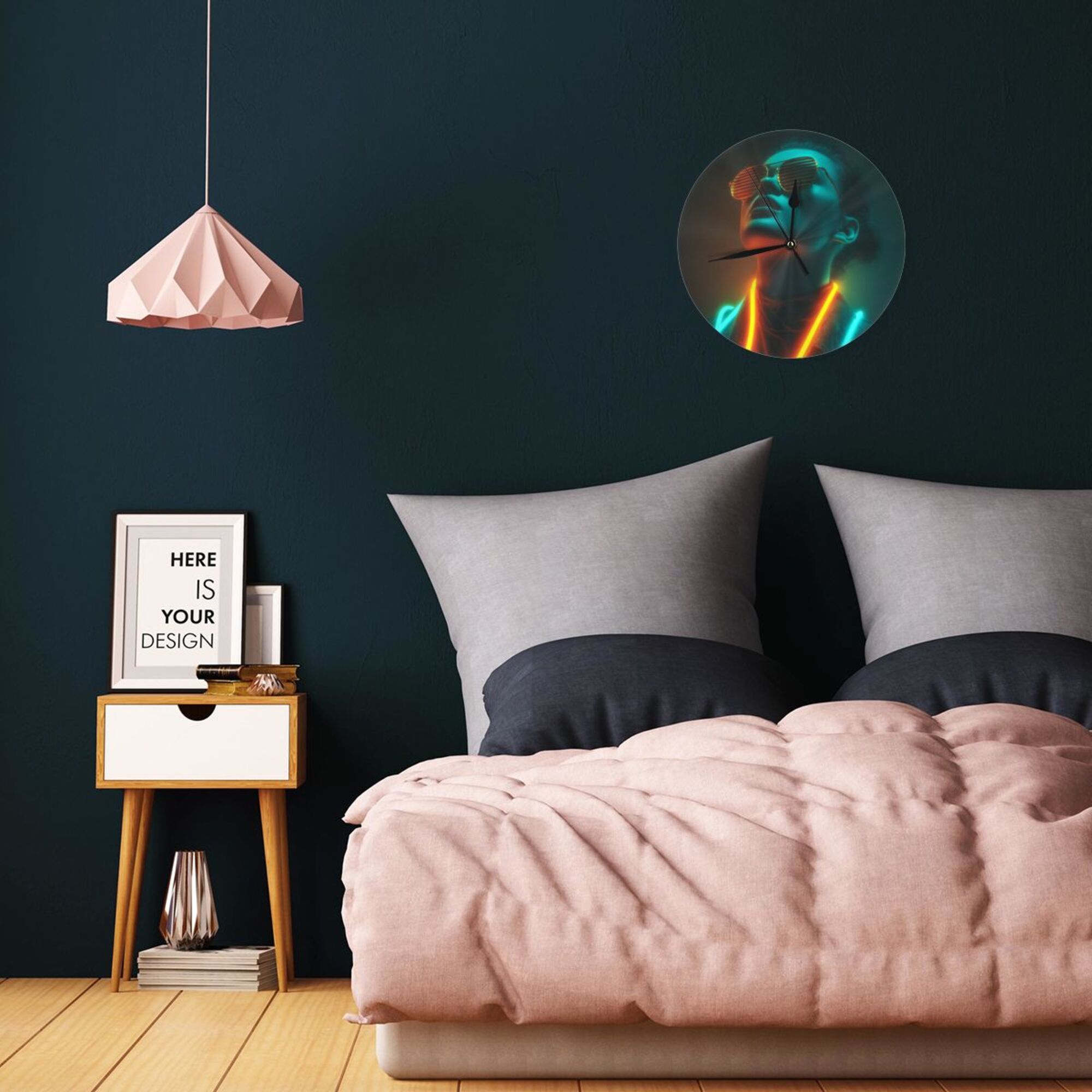 Cyberpunk Neon Portrait Round Wall Clock - Trendy Art Decorative Clock for Living Room & Bedroom (Diameter 9.84in/25cm, Thickness 0.2in/0.5cm)