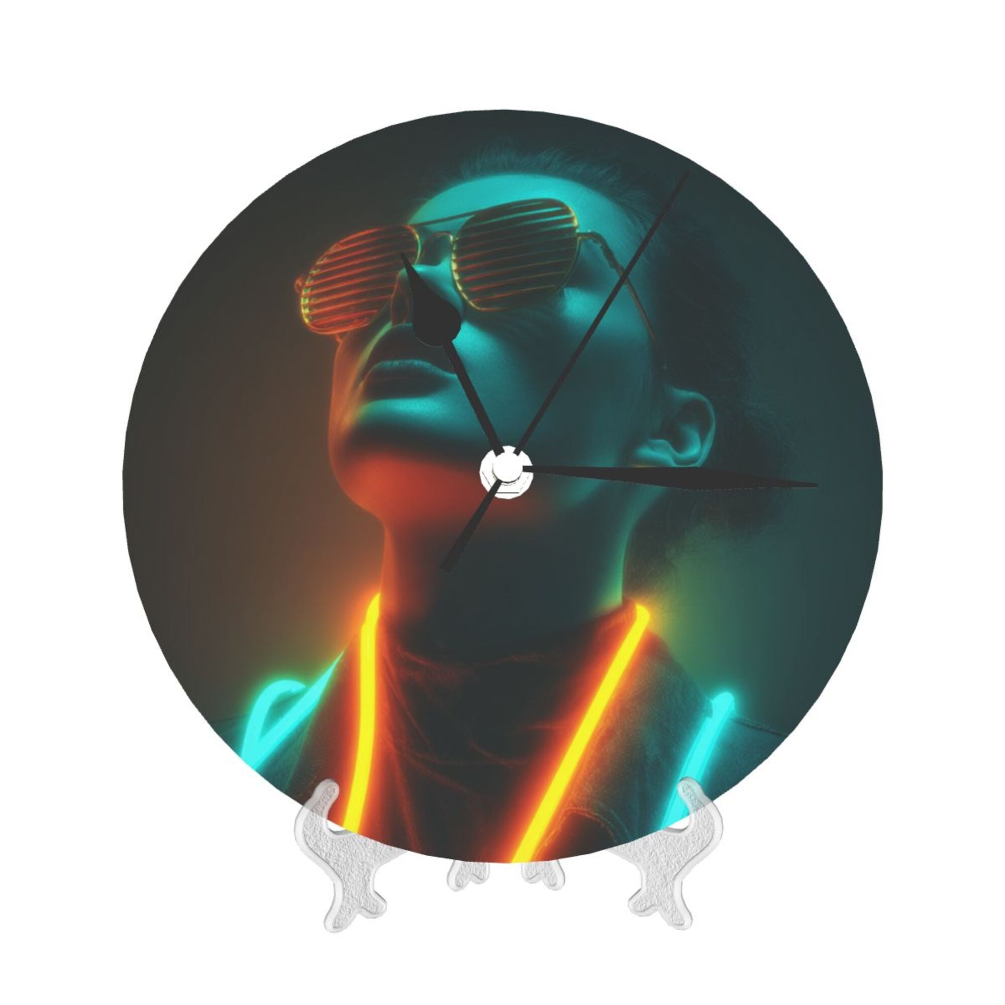 Cyberpunk Neon Portrait Round Wall Clock - Trendy Art Decorative Clock for Living Room & Bedroom (Diameter 9.84in/25cm, Thickness 0.2in/0.5cm)