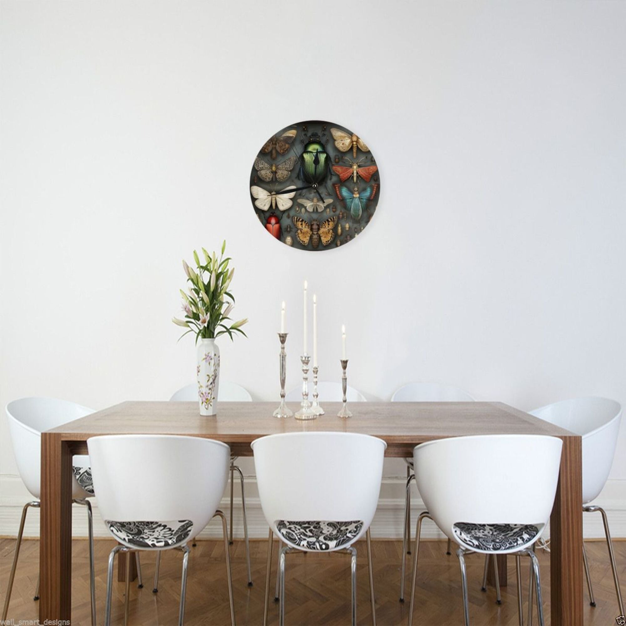 Vintage Insect Atlas Round Wall Clock - Natural History Style Decorative Clock for Living Room & Study (Diameter 9.84in/25cm, Thickness 0.2in/0.5cm)