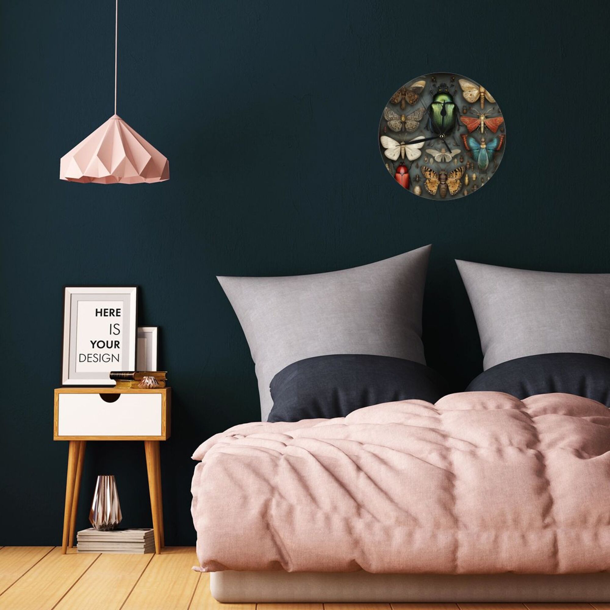 Vintage Insect Atlas Round Wall Clock - Natural History Style Decorative Clock for Living Room & Study (Diameter 9.84in/25cm, Thickness 0.2in/0.5cm)