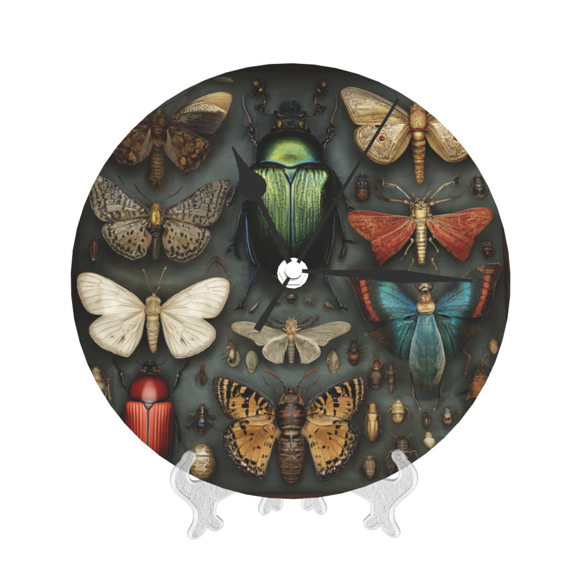 Vintage Insect Atlas Round Wall Clock - Natural History Style Decorative Clock for Living Room & Study (Diameter 9.84in/25cm, Thickness 0.2in/0.5cm)